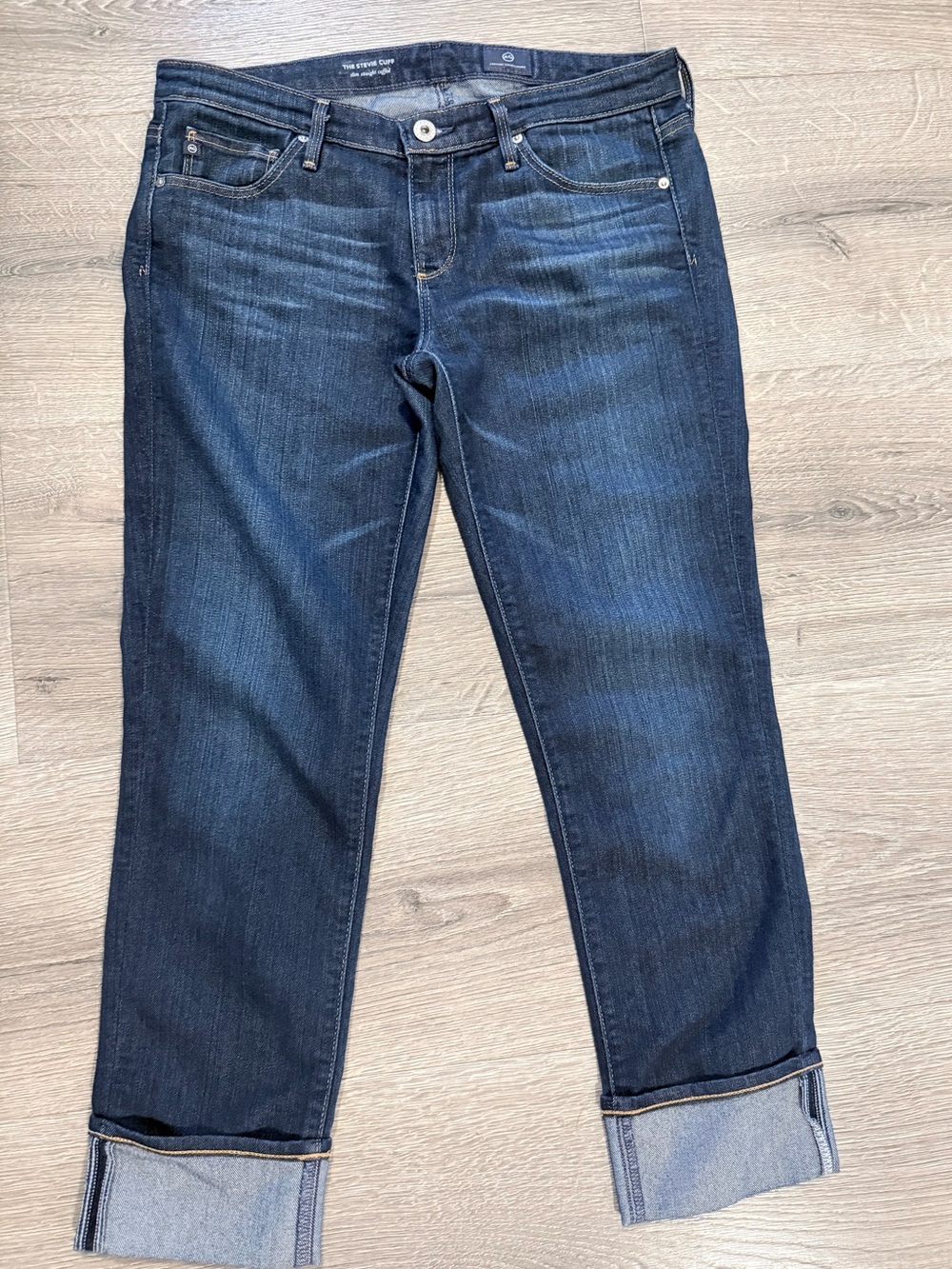 Ag Adriano Goldschmied Dark Blue Jeans with Cuffed Hem